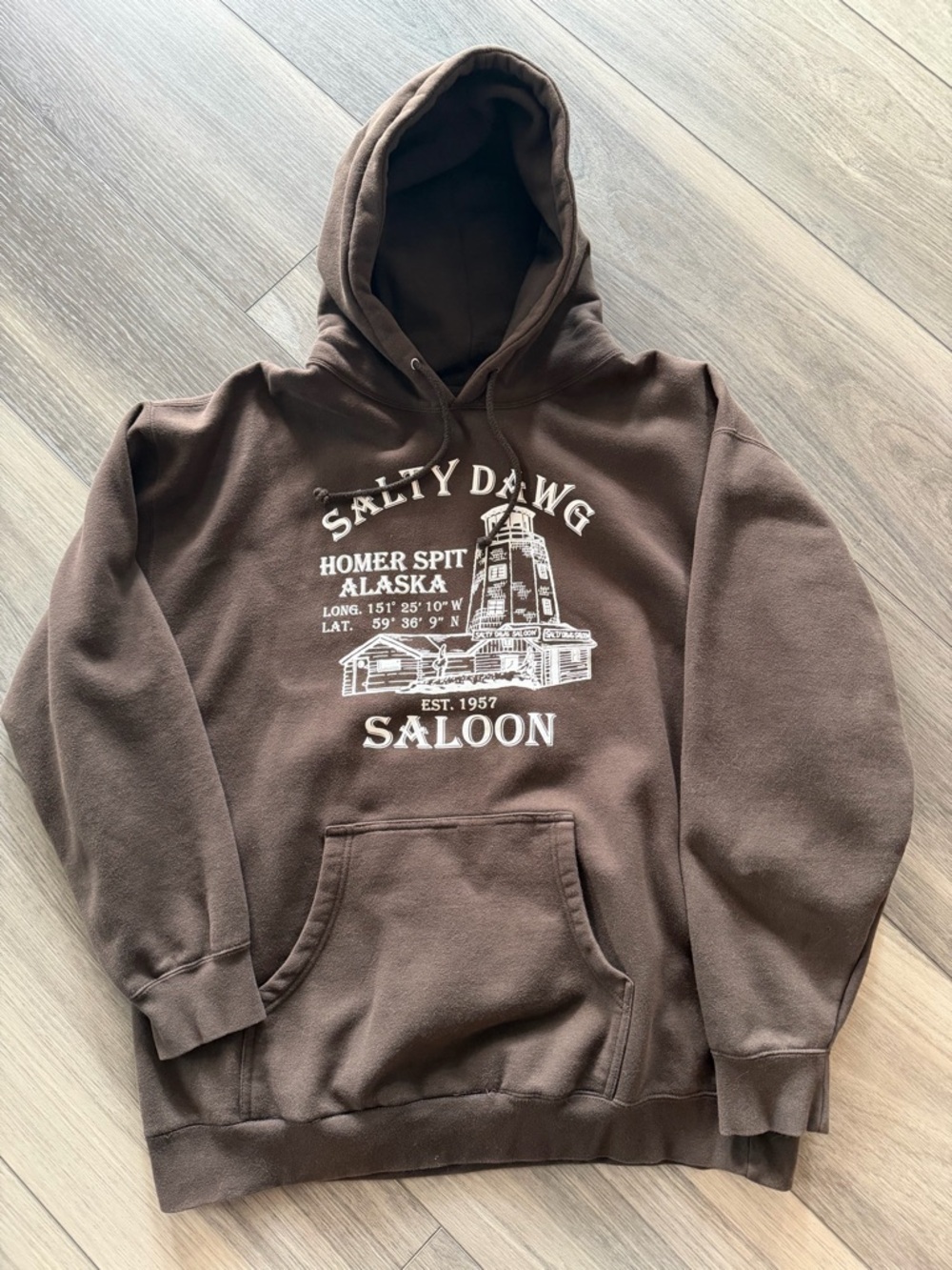 Salty Dawg Saloon Graphic Hoodie - Brown Size XL